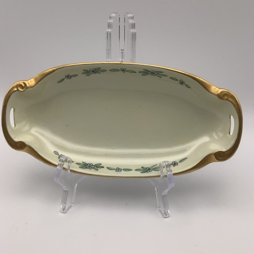 Japan Relish Tray with Gold Gilt and Hand-painted Flowers